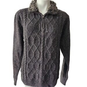 Buckle Black Men’s Cable Knit Mock Neck Sweater Size L Gray Wool Blend